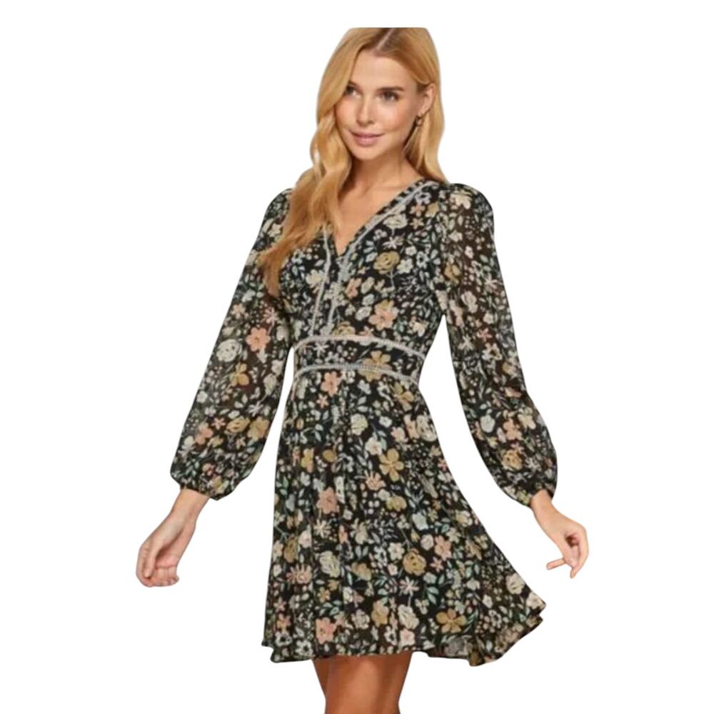 Sweet Lemon Women's Size M Boho Flowy Summer Romantic Eyelet Babydoll Mini Dress